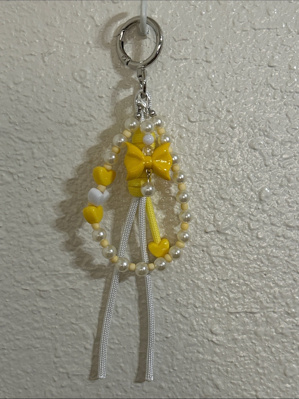 Yellow Bow & Pearl Heart Keychain